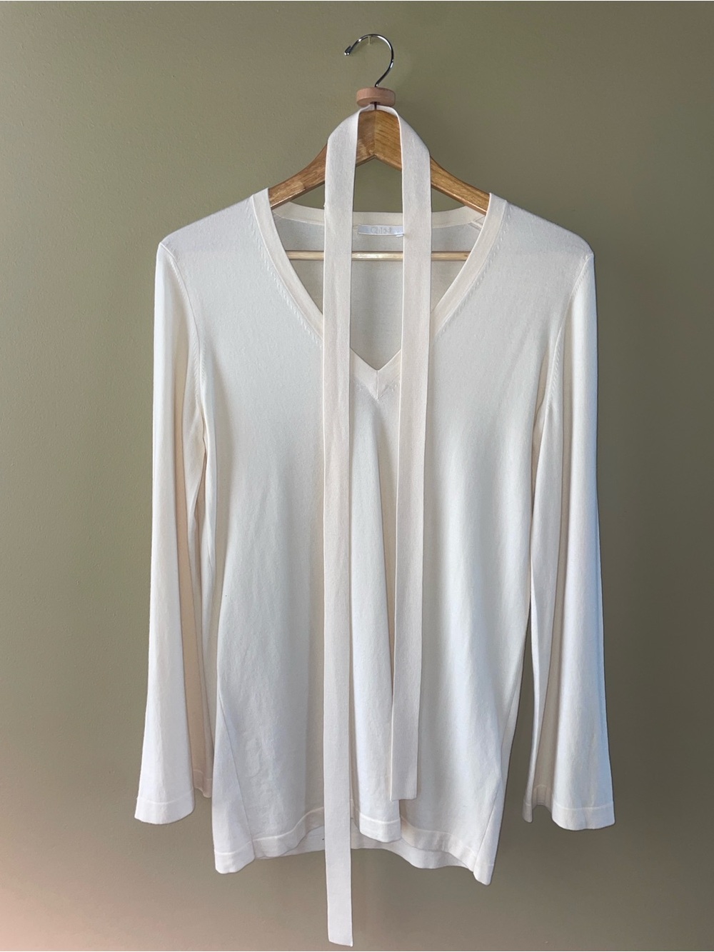Chloe Cream Long-Sleeve V-Neck Top